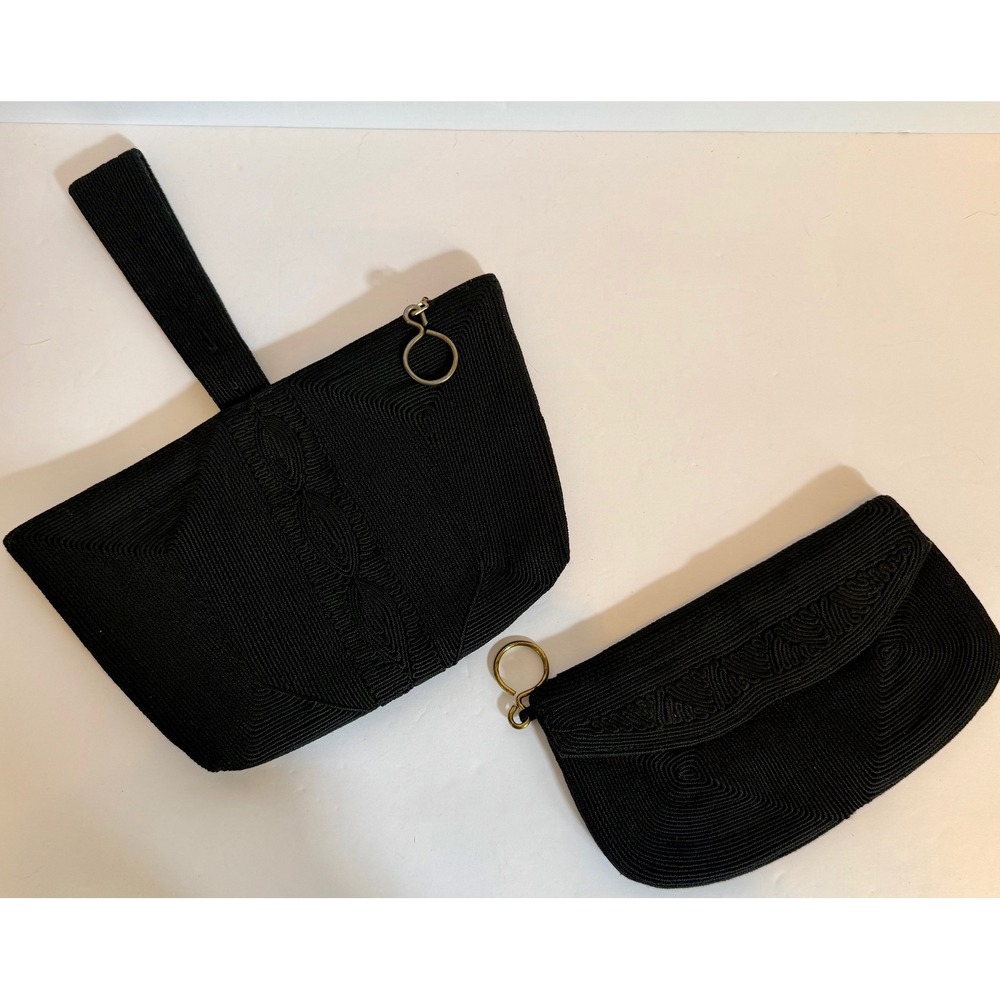 Vintage Cordé Evening Bag Clutch Purse Set Black Formal‎ Occasion
